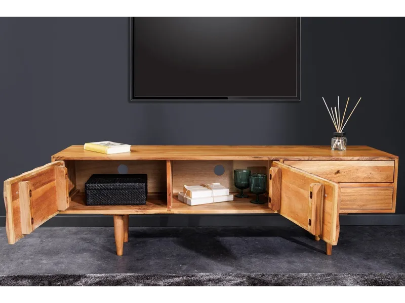 Meuble TV contemporain |Meuble TV en bois massif avec piétement en ...