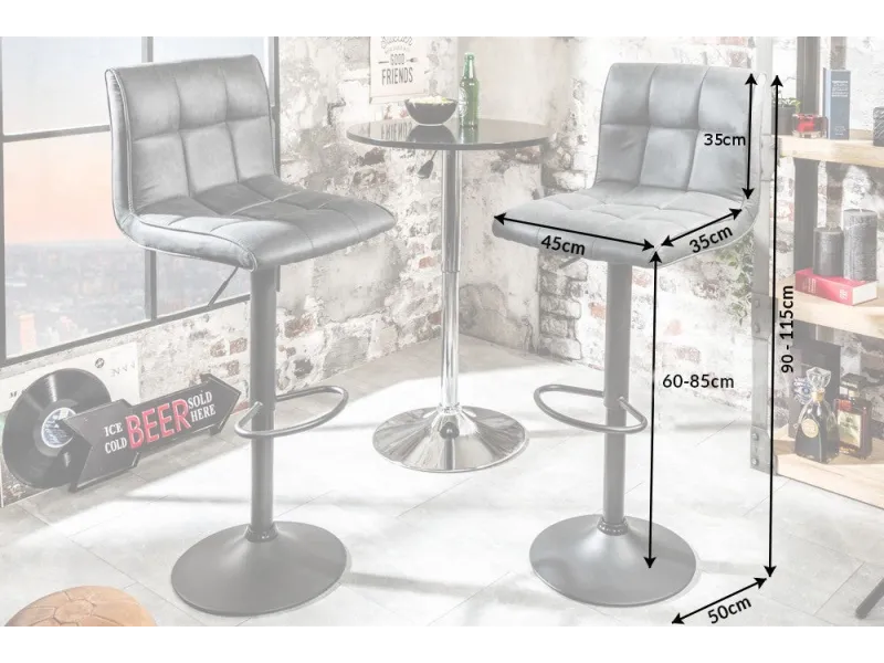 Lot de 2 tabourets de bar design en simili cuir noir Chaises de sal...