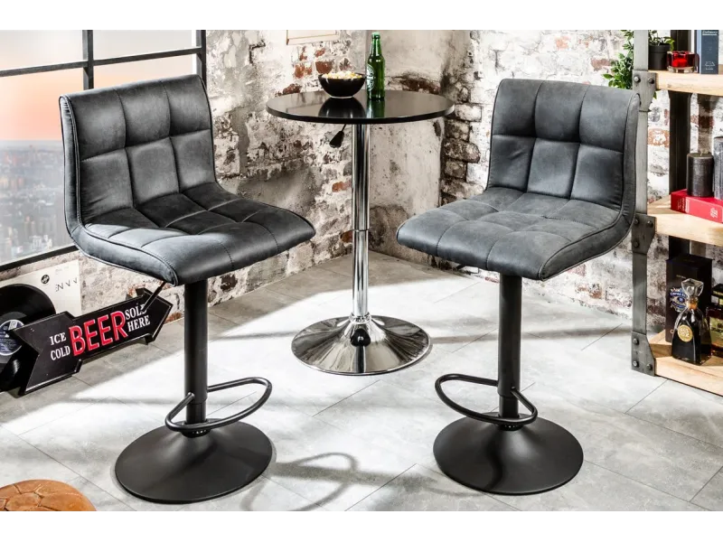 Lot de 2 tabourets de bar design en simili cuir noir Chaises de sal...