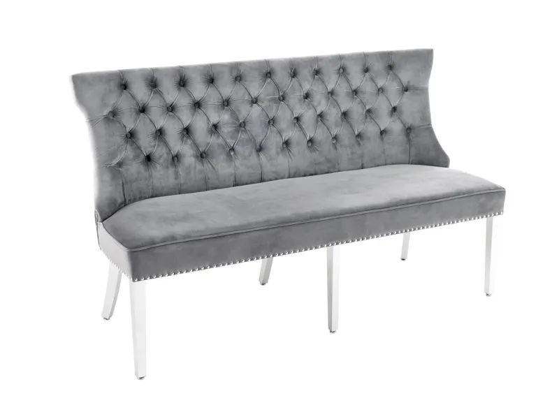 Canapé Banquette en Velours Gris - Style Baroque