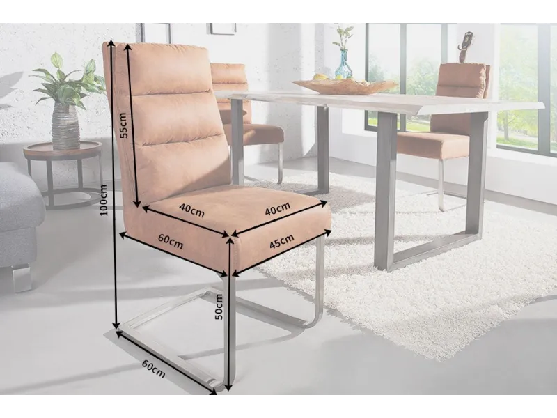 Chaise vintage marron clair design rétro acier inoxydable pas cher