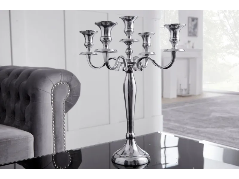 Chandelier style broque 5 branches en aluminium argenté Objets de d...