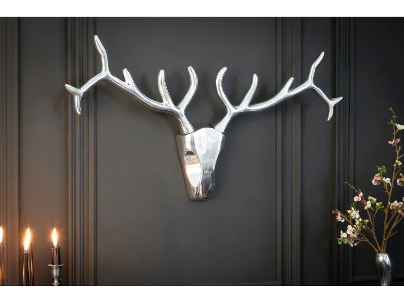 Trophée mural design Tête de Cerf 90 cm en aluminium argenté Objets...