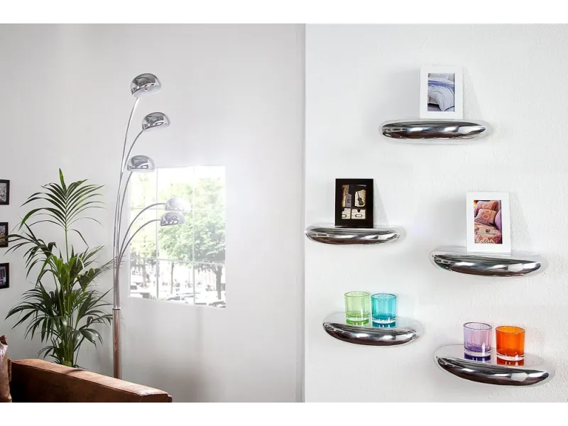 Étagère murale 5 pièces design LARME en aluminium argenté  |bellozia...