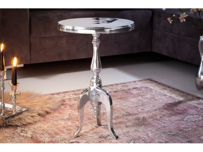 Table d'appoint ronde 55cm en aluminium argenté Table d'appoint  |l...