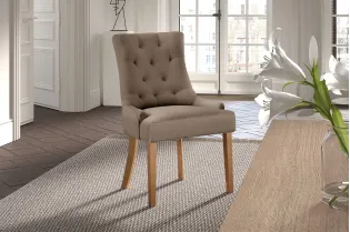 Chaise capitonnée revêtue en tissus taupe Chaises de salle à manger... 2