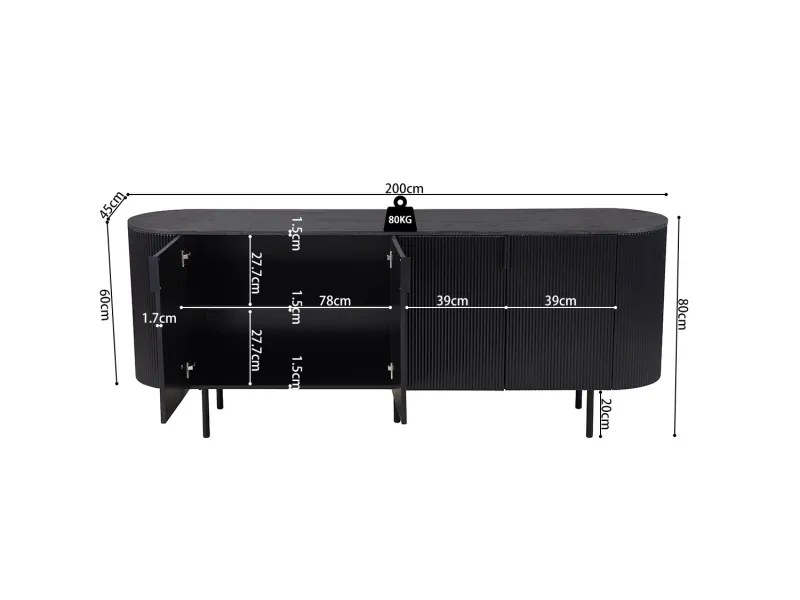 "Buffet Lagos 200 cm – Profitez d'un Grand Rangement Design et Pratique"| Bois Foncé Chic