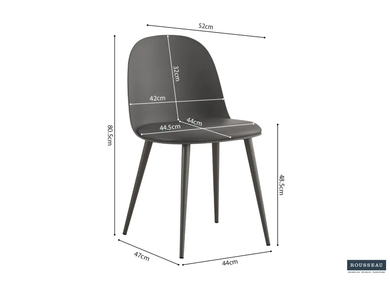 CHAISES 'JASMIN' ASSISE PP COUSSIN en simili cuir coloris Gris