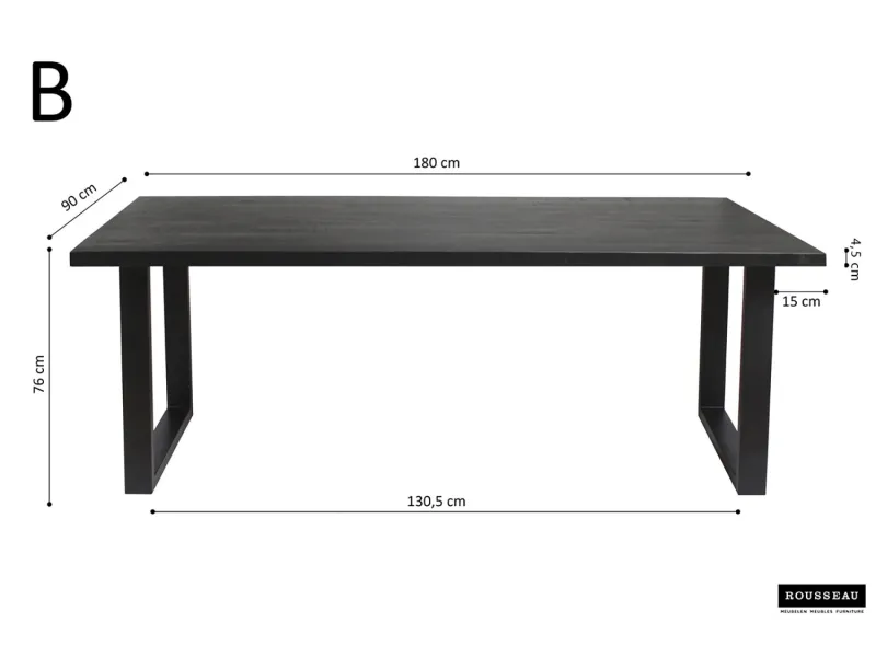 Table à manger en bois de 180 x 90 cm coloris noir