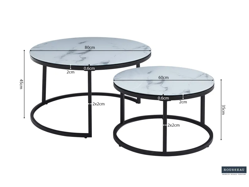 Pas cher Lot de tables basses rondes style industriel en bois massif laqué