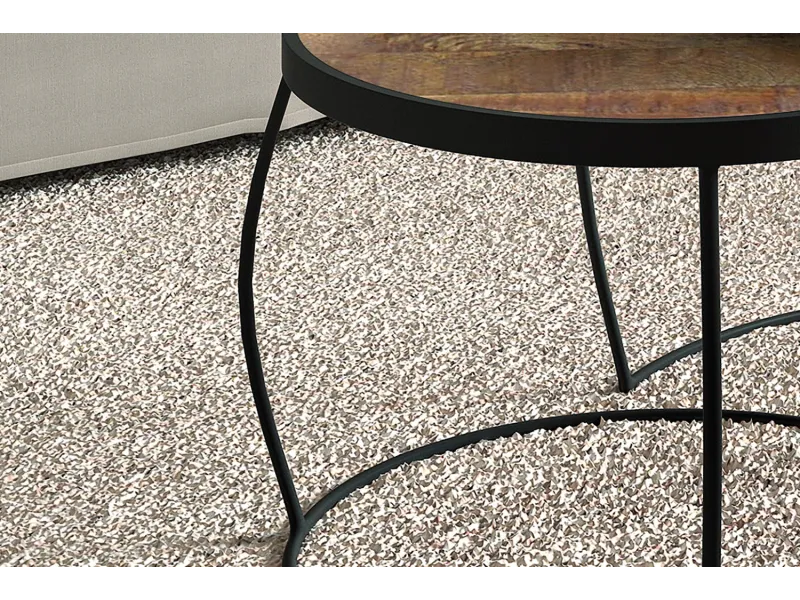 Pas cher Set de 2 tables basses rondes style industriel en bois vieilli