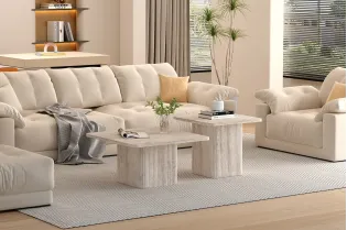 "Set de 2 Tables Basses Bobby – Élégance Travertin ✨ | Design & Qualité"