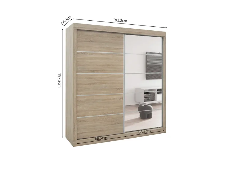 Armoire 'Mike' à 2 portes coulissantes avec 1 porte miroir – Finition Sonoma