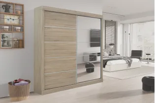 Armoire 'Mike' à 2 portes coulissantes avec 1 porte miroir – Finition Sonoma