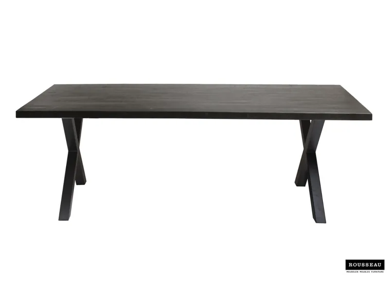 Table à manger en bois de 200 x 100 cm coloris noir pieds croisés