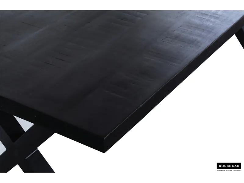 Table à manger en bois de 200 x 100 cm coloris noir pieds croisés