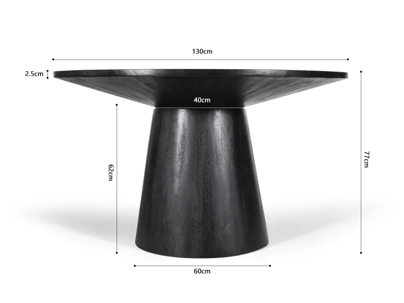 Table Ronde 'Tommy' 130 cm en Bois de Manguier Coloris Noir