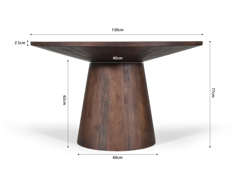 Table Ronde 'Tommy' 130 cm en Bois de Manguier Coloris Naturel