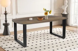 Table à Manger Danoise Ovale 'Tommy' 220x100 cm en Bois de Manguier Tabaco avec Pieds en U