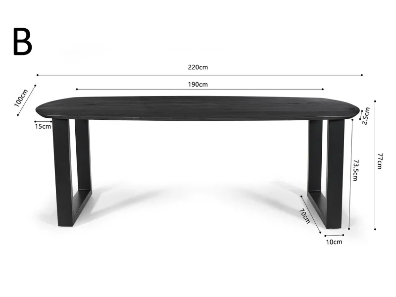Table à Manger Danoise Ovale 'Tommy' 220x100 cm en Bois de Manguier Noir avec Pieds en U