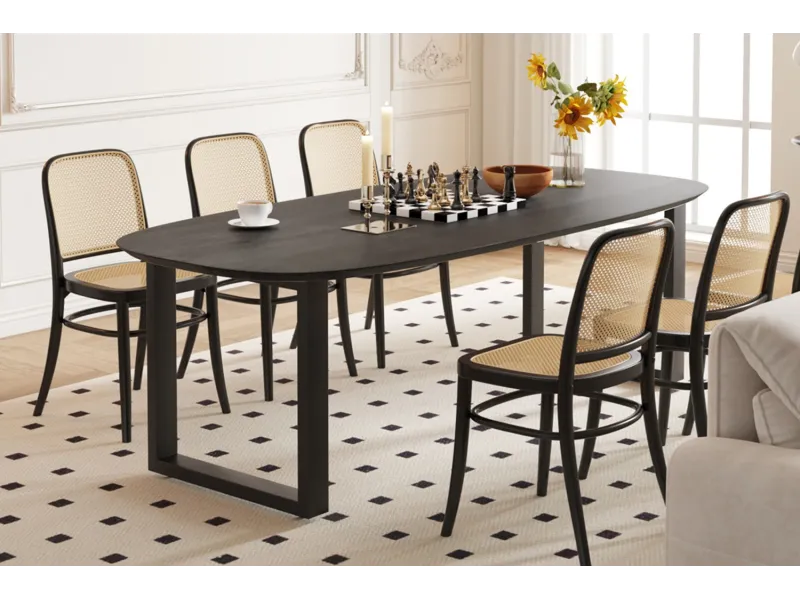 Table à Manger Danoise Ovale 'Tommy' 220x100 cm en Bois de Manguier Noir avec Pieds en U