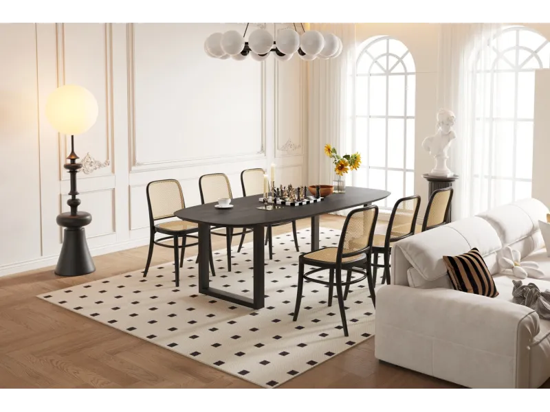 Table à Manger Danoise Ovale 'Tommy' 220x100 cm en Bois de Manguier Noir avec Pieds en U