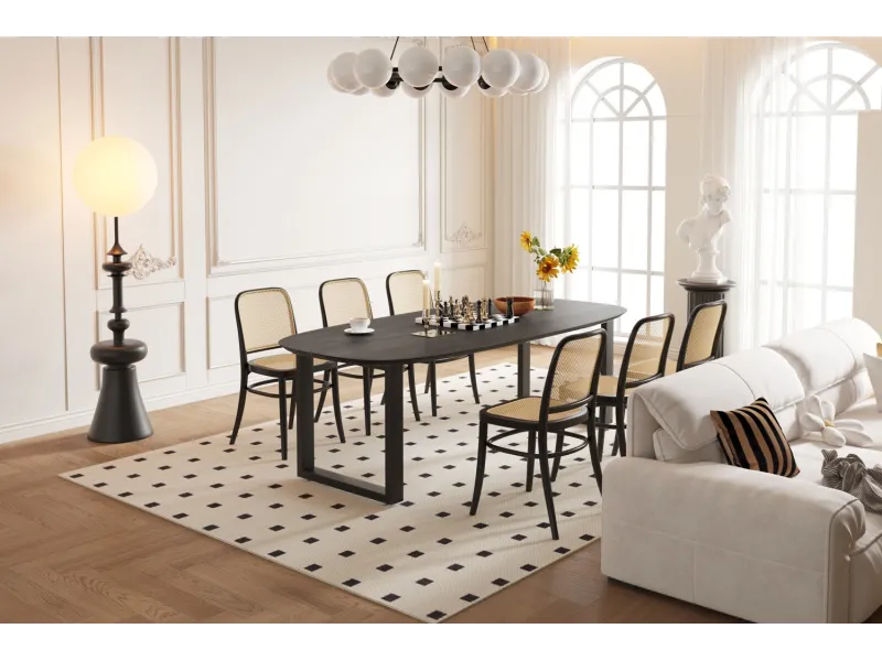 Table à Manger Danoise Ovale 'Tommy' 220x100 cm en Bois de Manguier Noir avec Pieds en U