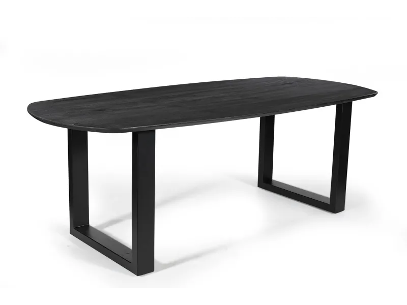 Table à Manger Danoise Ovale 'Tommy' 220x100 cm en Bois de Manguier Noir avec Pieds en U