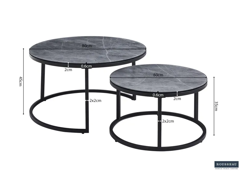 Pas cher Lot de tables basses rondes style industriel en bois massif laqué