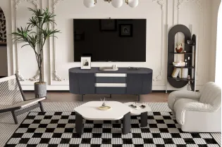 Meuble TV design |Meuble TV/HIFI blanc laqué, 2 tiroirs |bellozia.com