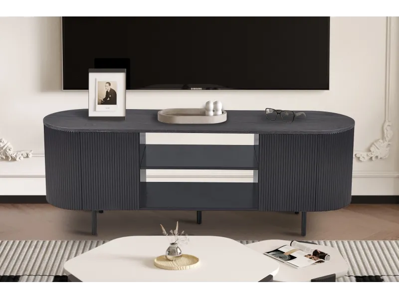 Meuble TV design |Meuble TV/HIFI blanc laqué, 2 tiroirs |bellozia.com