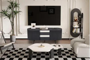 Meuble TV design |Meuble TV/HIFI blanc laqué, 2 tiroirs |bellozia.com