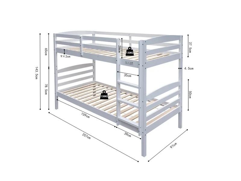 LIT SUPERPOSÉ EN BOIS DIVISIBLE COLORIS blanc - Couchage 90x200cm