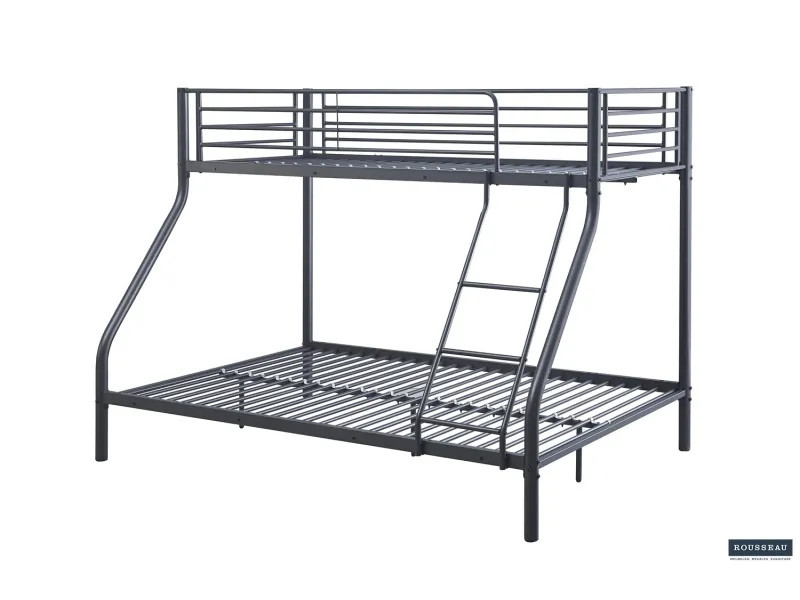 Lit Superposé en Métal Coloris Gris 140/90x200 cm
