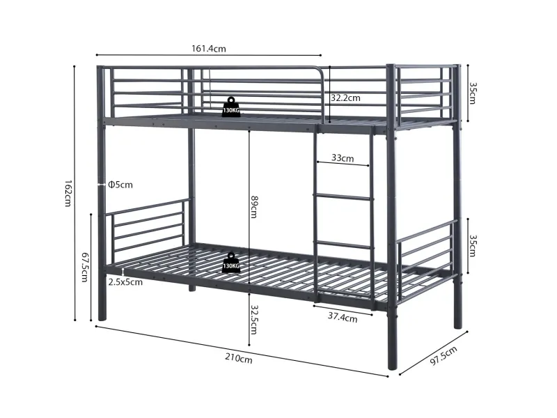 Lit Superposé divisible en Métal Coloris Gris - Couchage 90x200cm