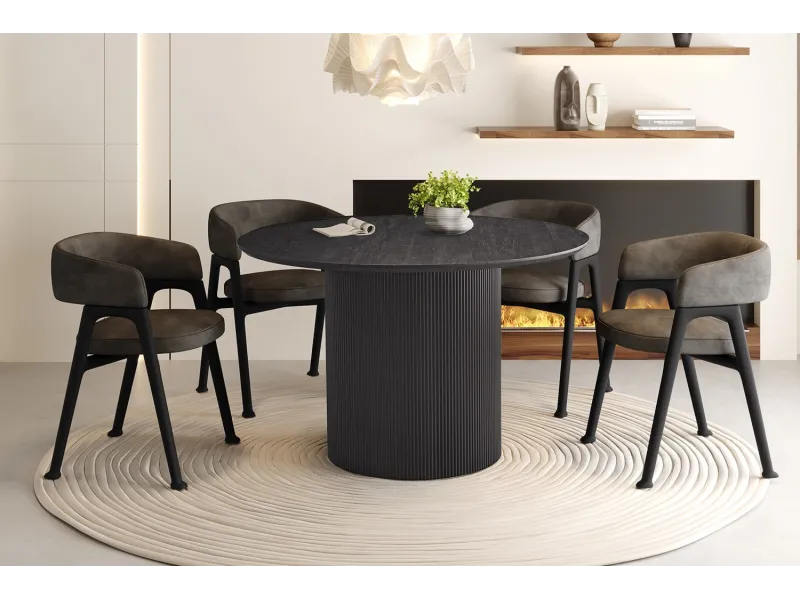 Table de Salle à Manger Ronde - 120 cm - Décor Brun Foncé