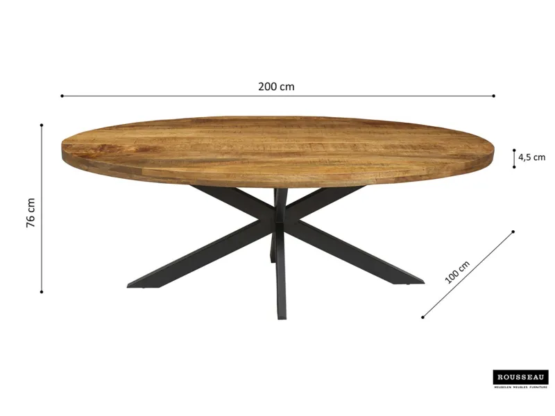 Table ovale 'Alexa' en bois de manguier - 200 cm, finition naturelle