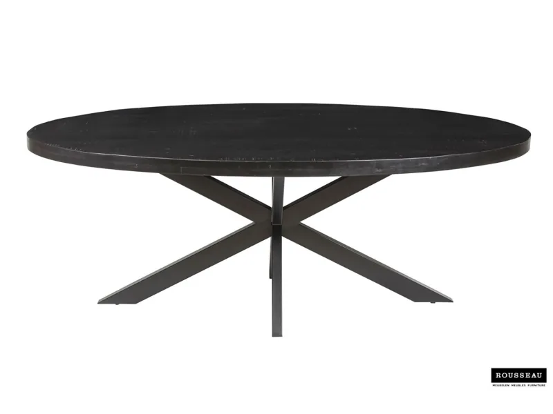 Table ovale 'Alexa' en bois de manguier noir - 200 cm, design moderne et audacieux