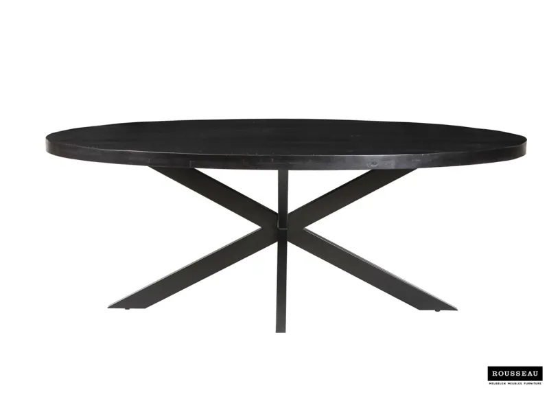 Table ovale 'Alexa' en bois de manguier noir - 200 cm, design moderne et audacieux
