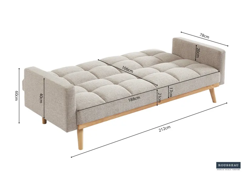Canapé-Lit Style Scandinave - Confort et Élégance en Tissu Beige