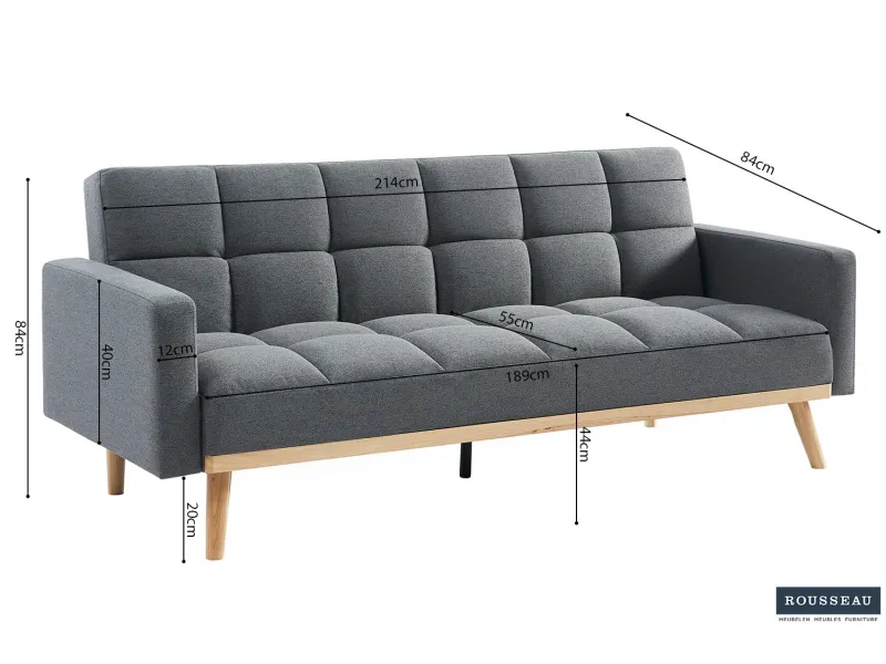 Canapé convertible Style Scandinave - Confort et Élégance en Tissu Gris