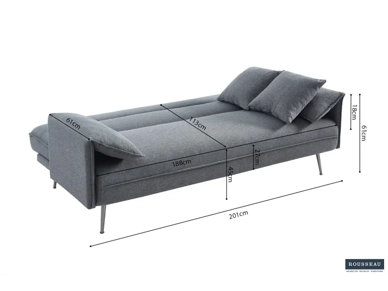 Canapé convertible coloris gris Style Scandinave avec Accoudoirs Fins - Élégance et Confort