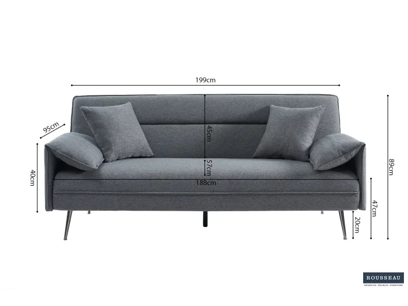 Canapé convertible coloris gris Style Scandinave avec Accoudoirs Fins - Élégance et Confort