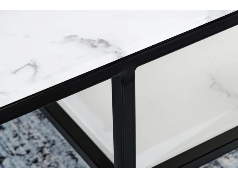 Table Basse en Verre de Sécurité avec Structure en Métal Noir