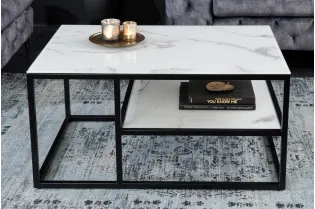 Table Basse en Verre de Sécurité avec Structure en Métal Noir 2