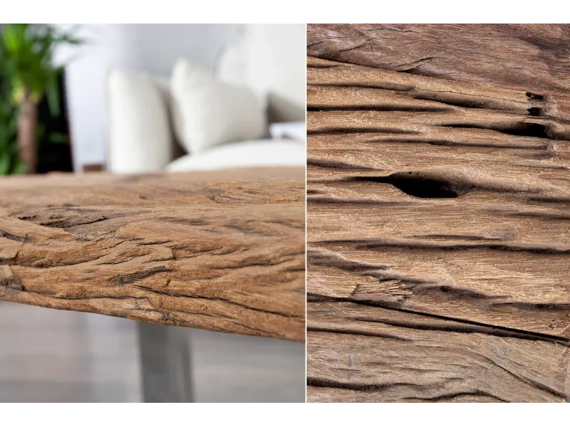 Table Basse en Bois Massif Recyclé  au Style Rustique avec plateau en verre