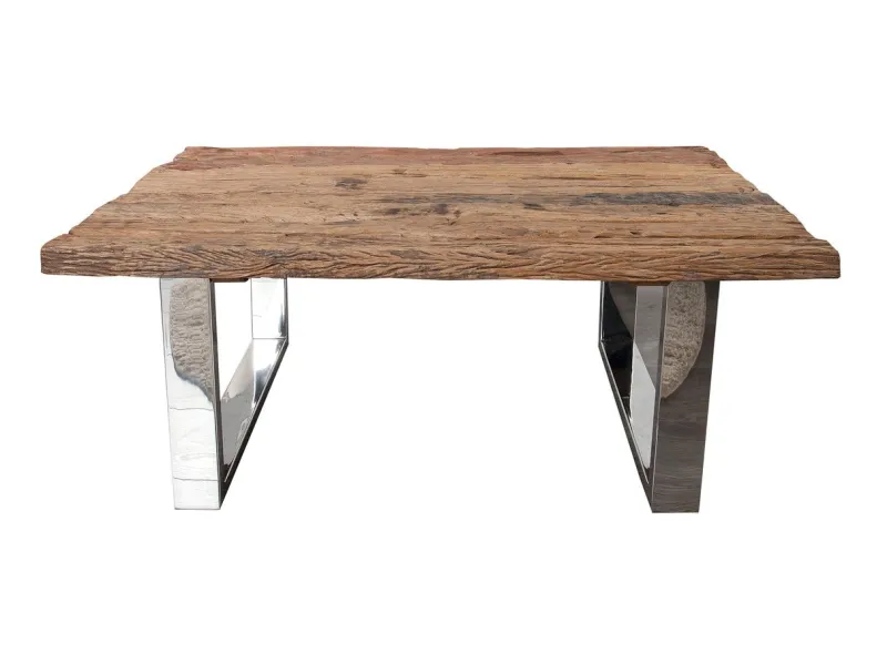 Table Basse en Bois Massif Recyclé  au Style Rustique avec plateau en verre