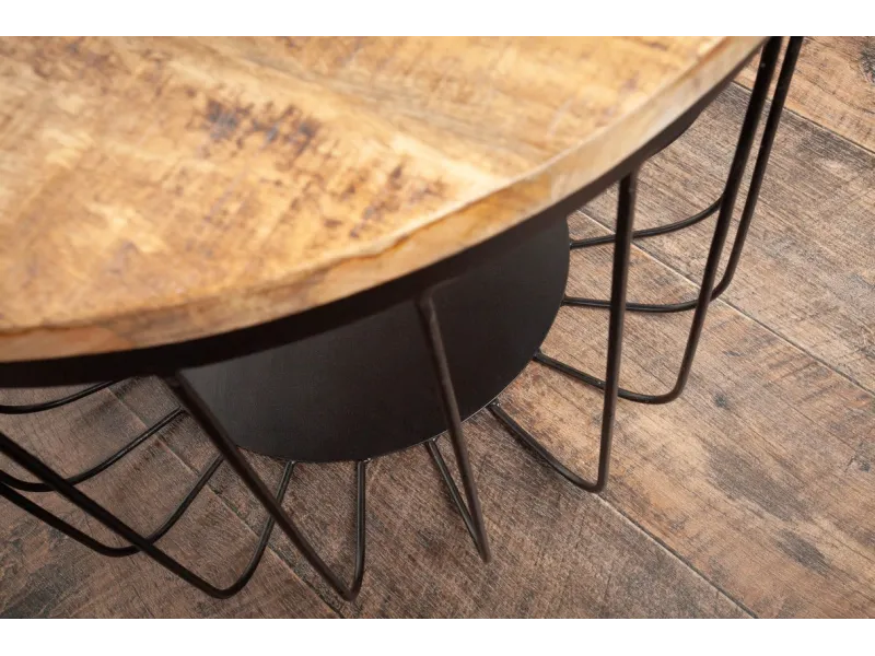 Table Basse ronde en Bois Massif de Manguier au Style Industriel