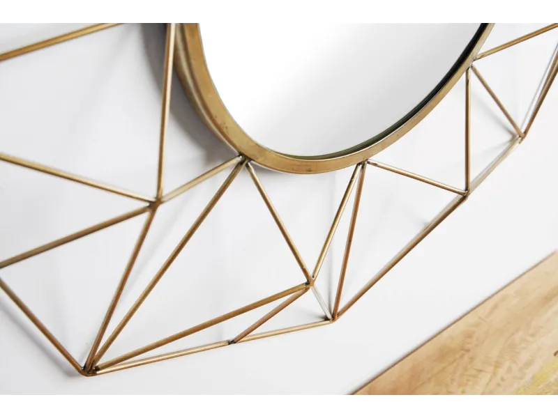 Miroir Rond avec Cadre Polygone en Fil de Laiton - Fabriqué à la Main - 90cm
