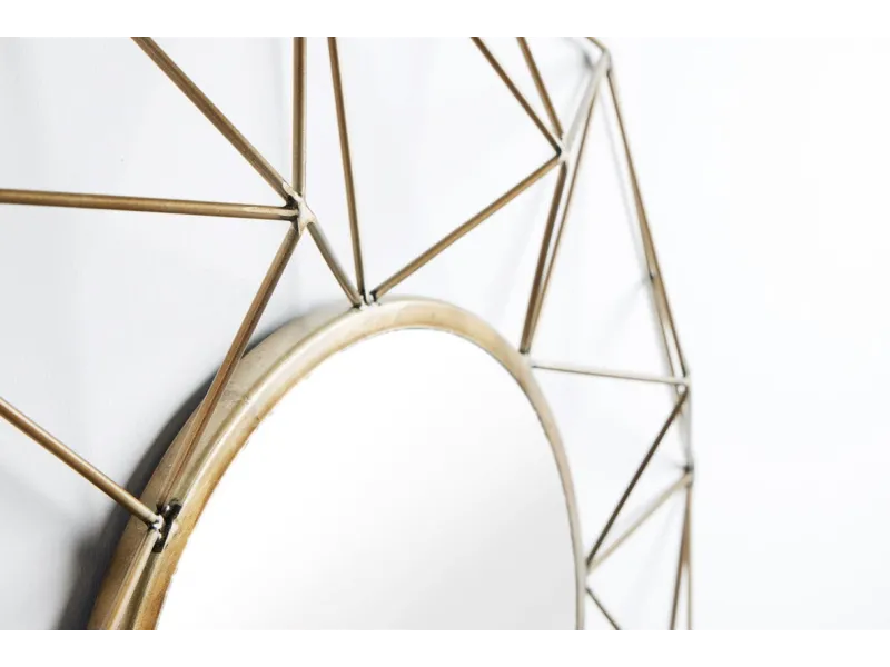 Miroir Rond avec Cadre Polygone en Fil de Laiton - Fabriqué à la Main - 90cm